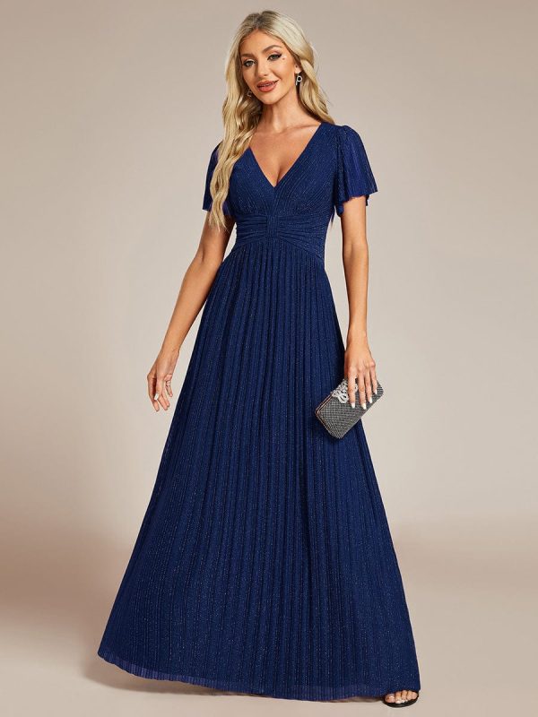 Glittering V Neck Bow Waist Mesh Fabric Evening Gown in Bulk - Image 23
