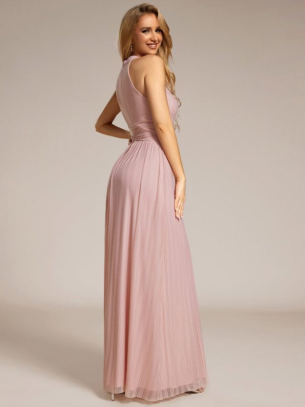 Glimmering Halter Neck Pleated Wholesale Evening Gown - Image 2