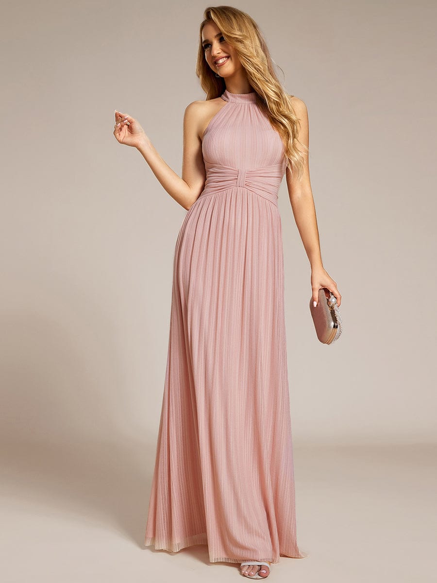 Glimmering Halter Neck Pleated Wholesale Evening Gown - Image 4