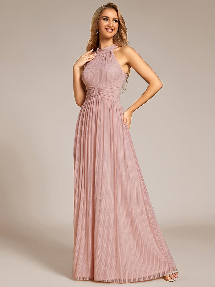 Glimmering Halter Neck Pleated Wholesale Evening Gown - Image 5
