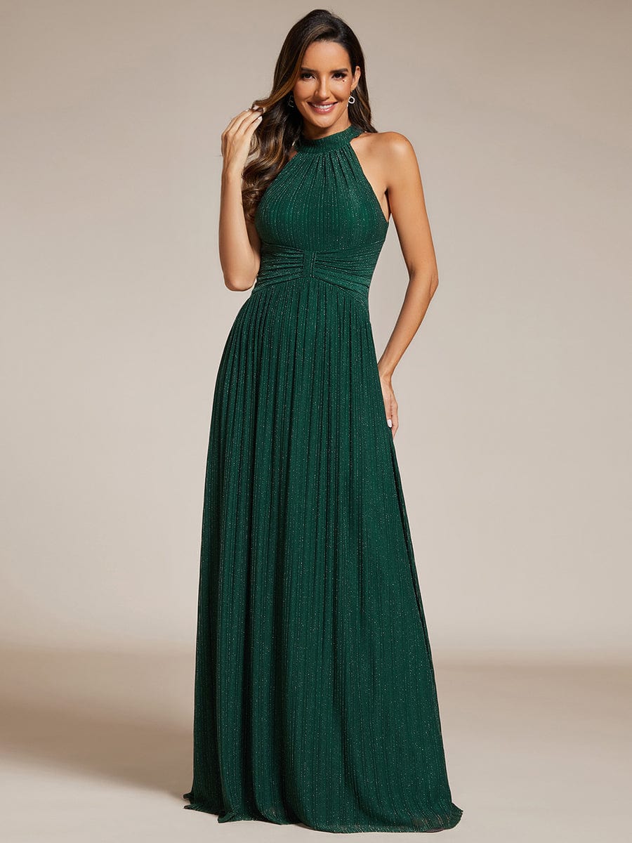 Glimmering Halter Neck Pleated Wholesale Evening Gown - Image 6