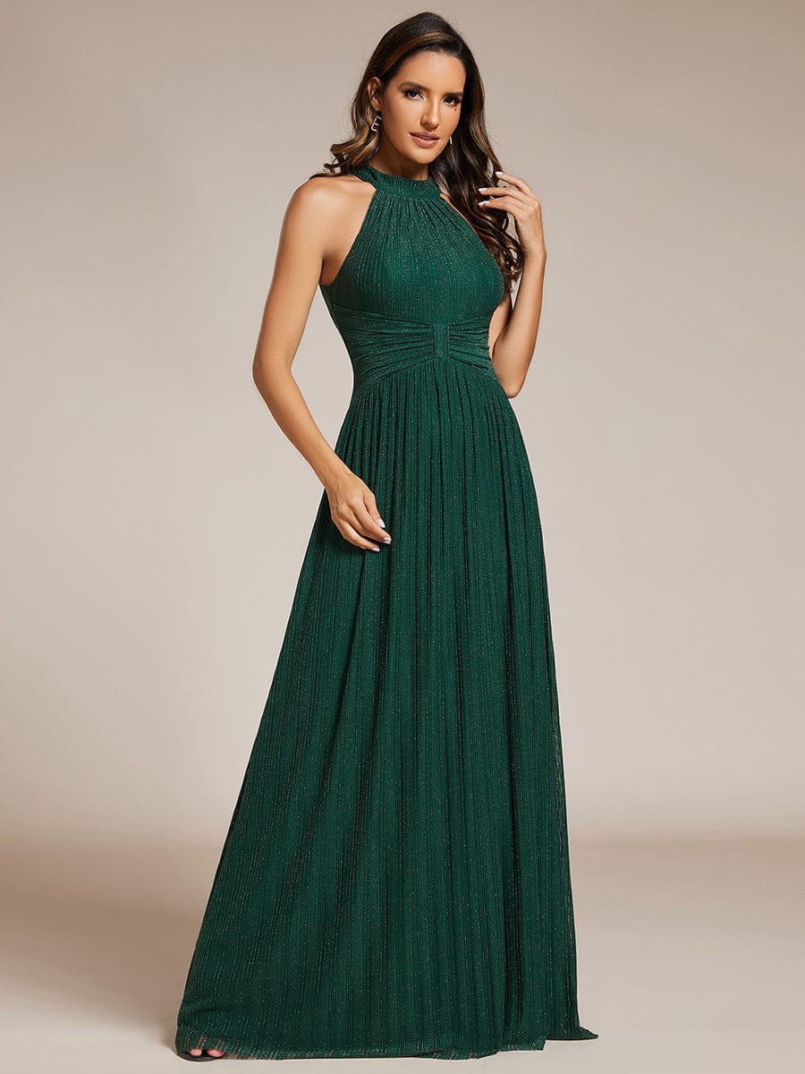 Glimmering Halter Neck Pleated Wholesale Evening Gown - Image 7