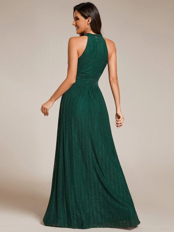Glimmering Halter Neck Pleated Wholesale Evening Gown - Image 8