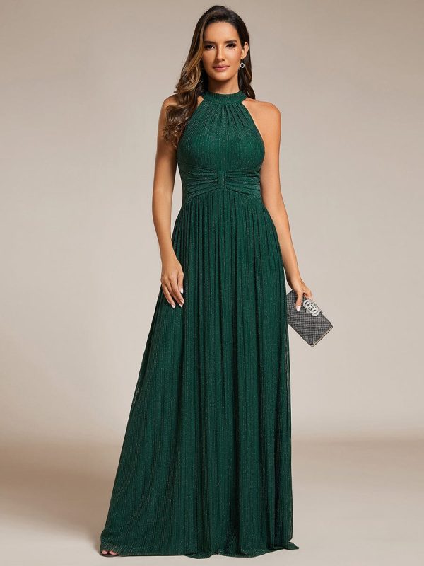 Glimmering Halter Neck Pleated Wholesale Evening Gown - Image 9