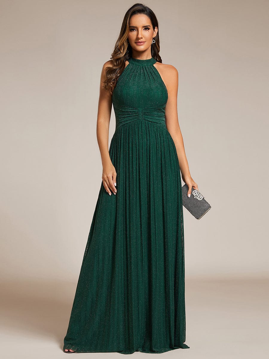 Glimmering Halter Neck Pleated Wholesale Evening Gown - Image 9