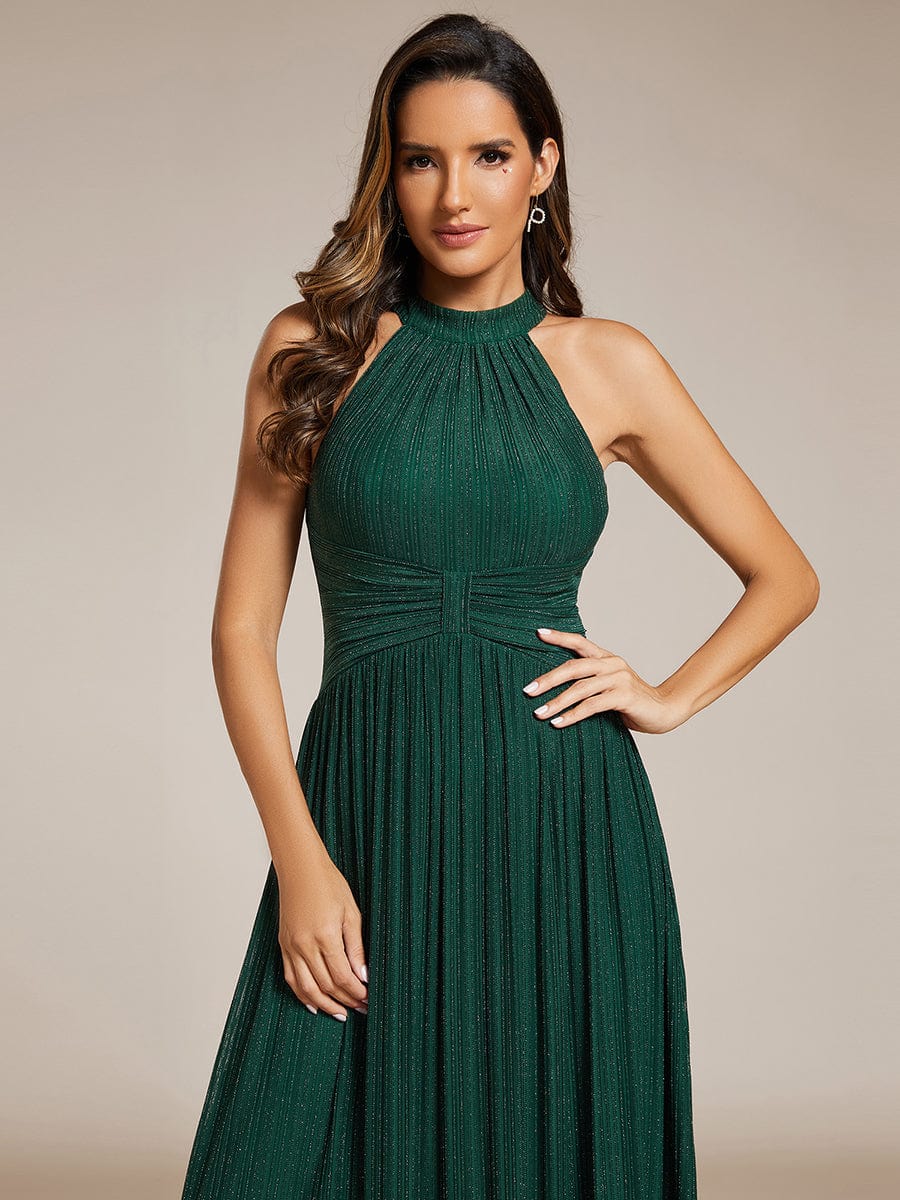 Glimmering Halter Neck Pleated Wholesale Evening Gown - Image 10