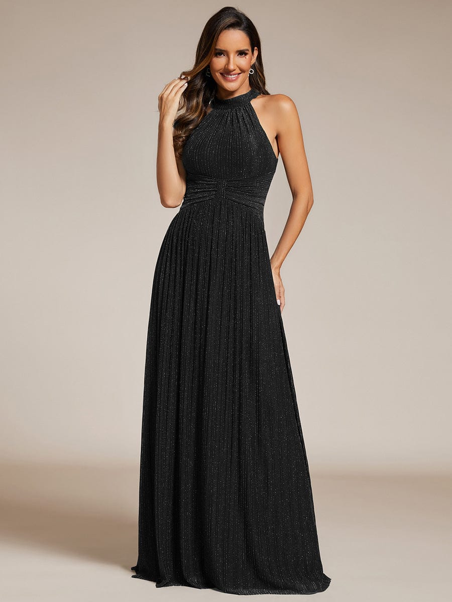 Glimmering Halter Neck Pleated Wholesale Evening Gown - Image 11