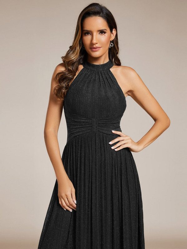 Glimmering Halter Neck Pleated Wholesale Evening Gown - Image 12