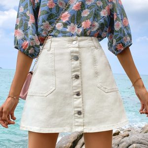 Hem Button Down Midi Jeans Mini Dress