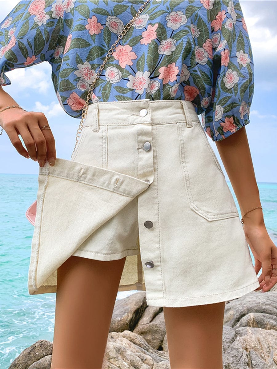 Hem Button Down Midi Jeans Mini Dress - Image 3