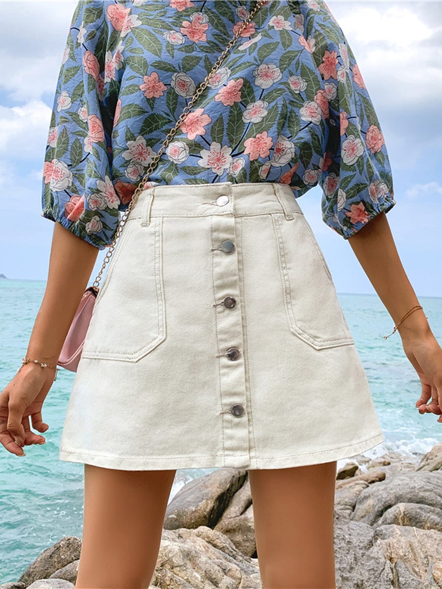 Hem Button Down Midi Jeans Mini Dress - Image 4