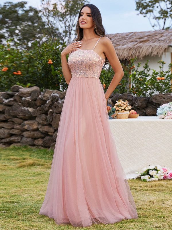 Regal One-Shoulder Sequin Tulle Bridesmaid Gown - Image 3