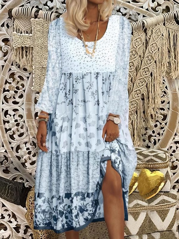 Casual Round Neck Print Long Sleeve Dress - Image 28