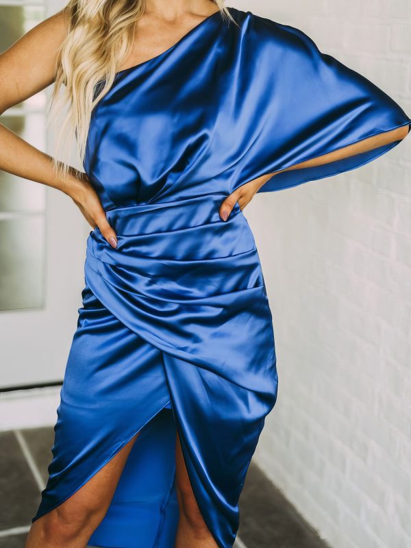 One-Shoulder Sleeve Irregular Slit Dress - Image 22