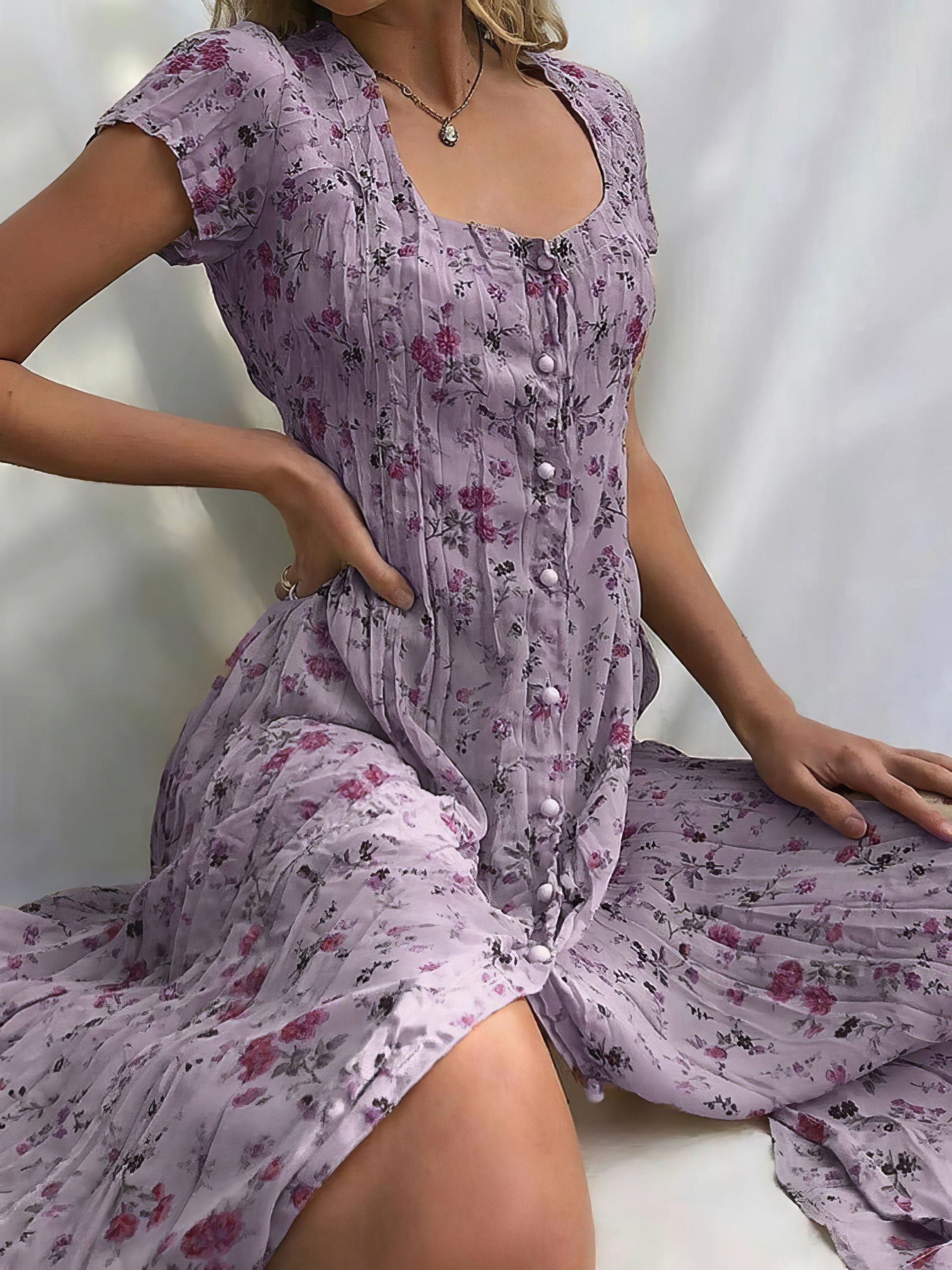 Single Breasted Floral Short Sleeve Dress - Image 2