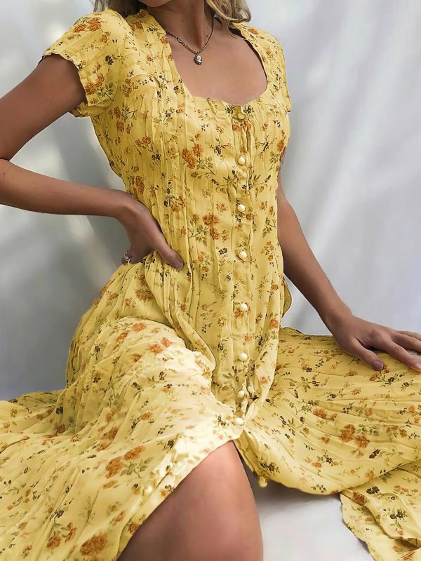 Single Breasted Floral Short Sleeve Dress - Image 4
