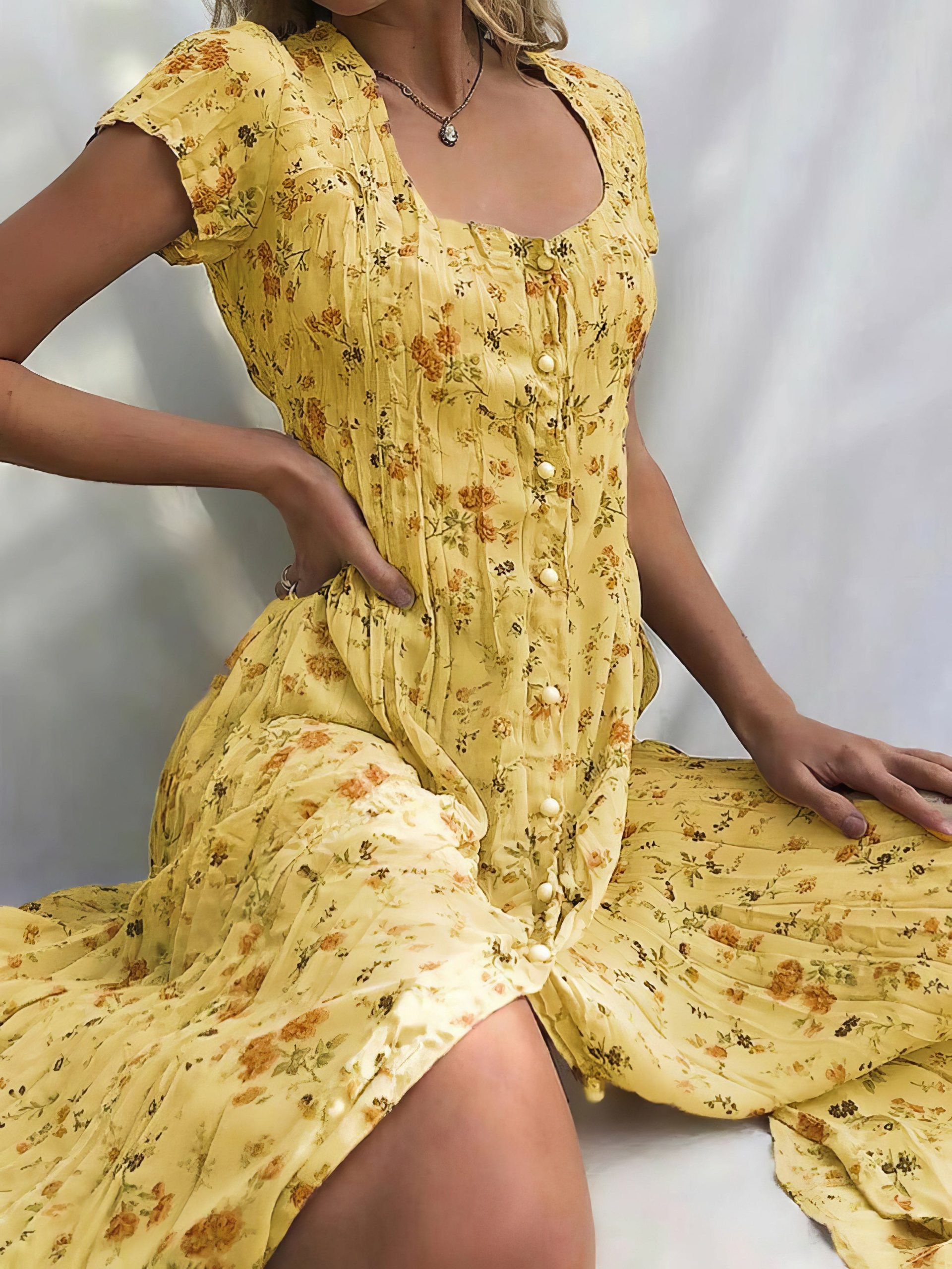 Single Breasted Floral Short Sleeve Dress - Image 4