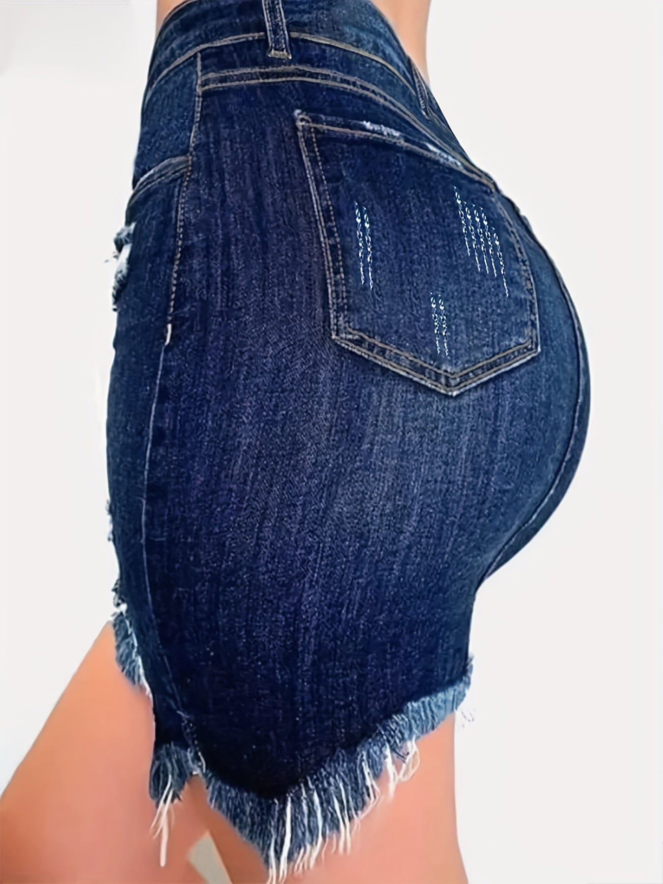 Distressed Ripped Raw Hem Slim Fit Denim Mini Dress - Image 3