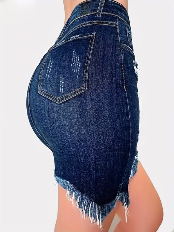 Distressed Ripped Raw Hem Slim Fit Denim Mini Dress - Image 4