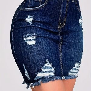 Distressed Ripped Raw Hem Slim Fit Denim Mini Dress
