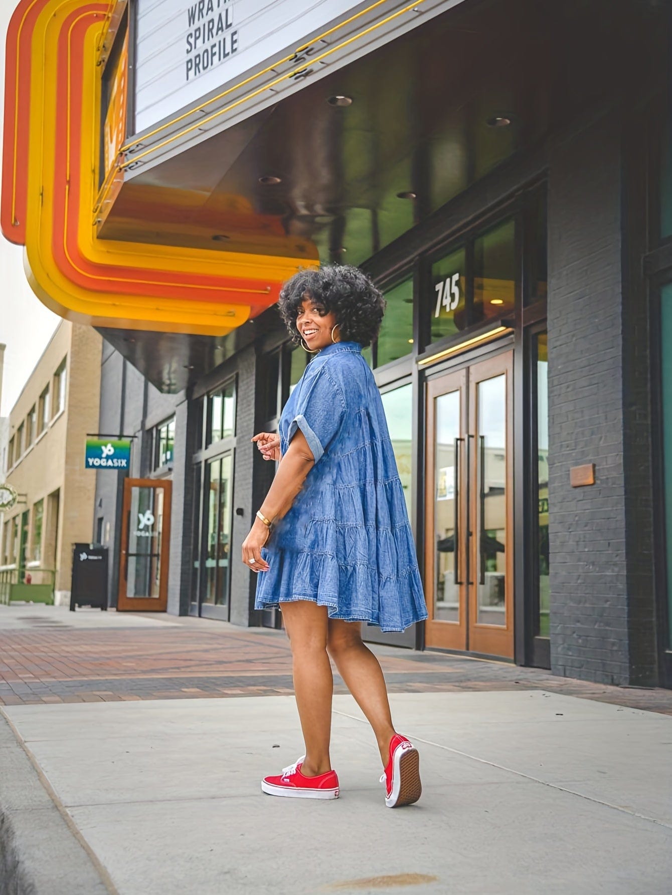 Rolled Sleeve Single-Breasted Lapel Button Causal Denim Mini Dress - Image 4