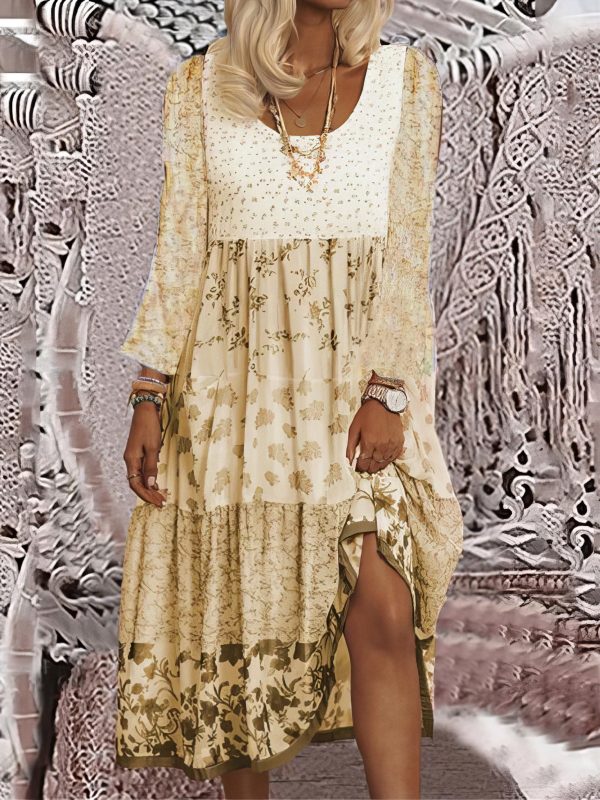 Casual Round Neck Print Long Sleeve Dress - Image 24