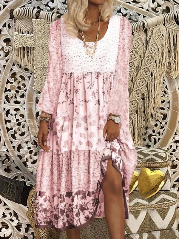 Casual Round Neck Print Long Sleeve Dress - Image 23