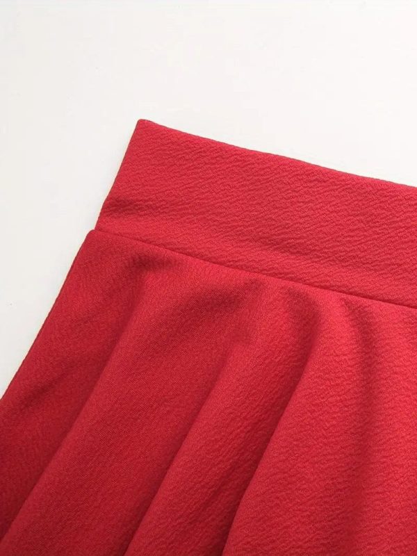 Chic Pleated Skater Skirt Mini Dress with High Waist - Image 2
