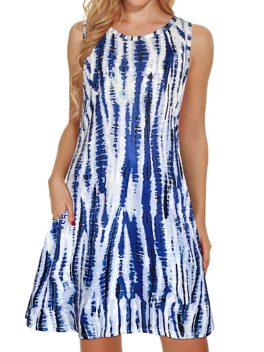Comfortable Floral Print And Pockets Loose Fit Sleeveless Mini Dress - A-Line - Jewel - Image 26