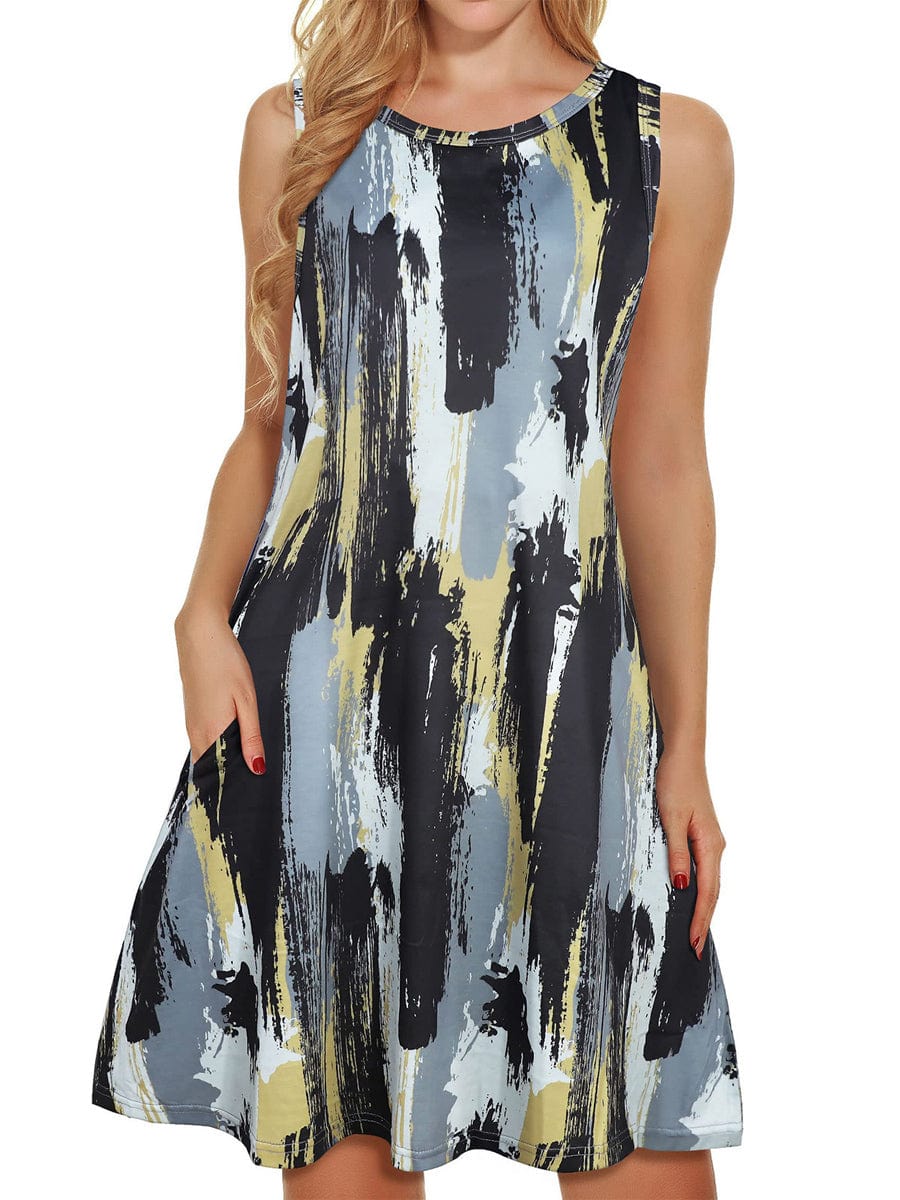 Comfortable Floral Print And Pockets Loose Fit Sleeveless Mini Dress - A-Line - Jewel - Image 24