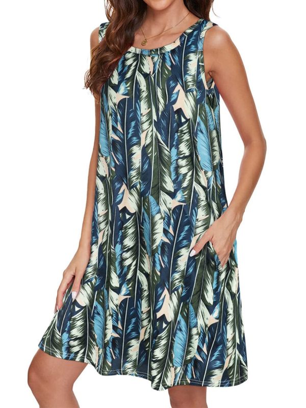 Comfortable Floral Print And Pockets Loose Fit Sleeveless Mini Dress - A-Line - Jewel - Image 23