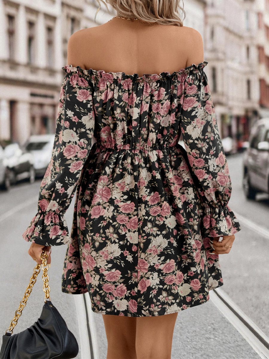 One Shoulder Comfortable And Casual Mini Dress A-Line Gypsy Bishop Poet Straight Across Off-Shoulder Paneled Dress - Image 6