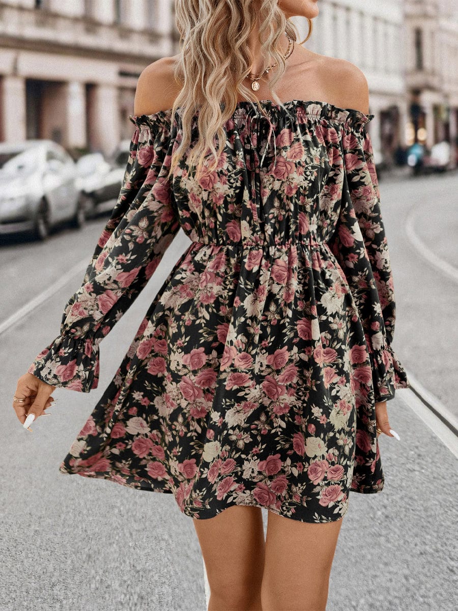 One Shoulder Comfortable And Casual Mini Dress A-Line Gypsy Bishop Poet Straight Across Off-Shoulder Paneled Dress - Image 10