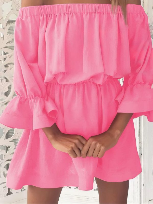 One shoulder Waisted Three-quarter Sleeve Dress - Image 14