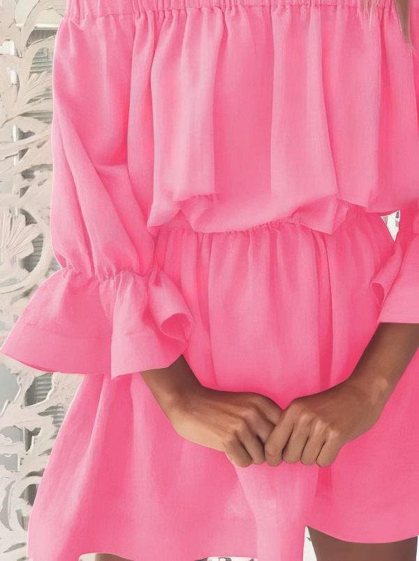 One shoulder Waisted Three-quarter Sleeve Dress - Image 15