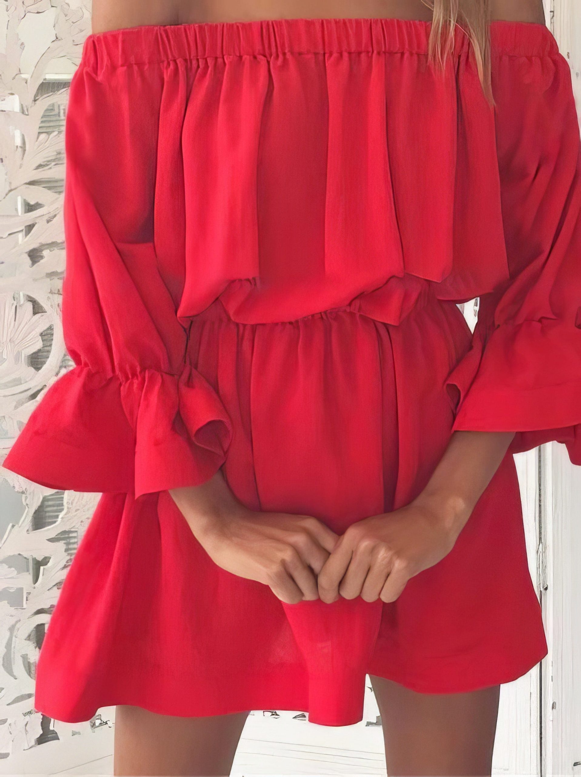 One shoulder Waisted Three-quarter Sleeve Dress - Image 10