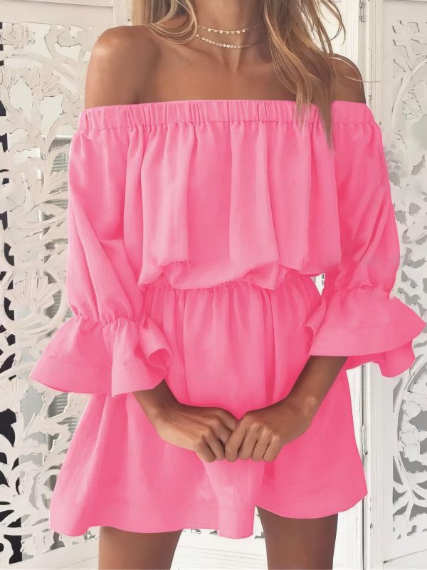 One shoulder Waisted Three-quarter Sleeve Dress - Image 12