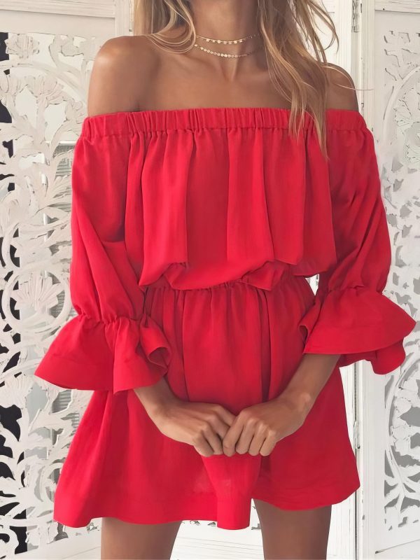 One shoulder Waisted Three-quarter Sleeve Dress - Image 8