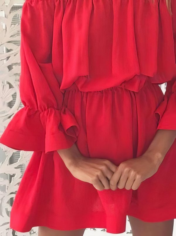 One shoulder Waisted Three-quarter Sleeve Dress - Image 13