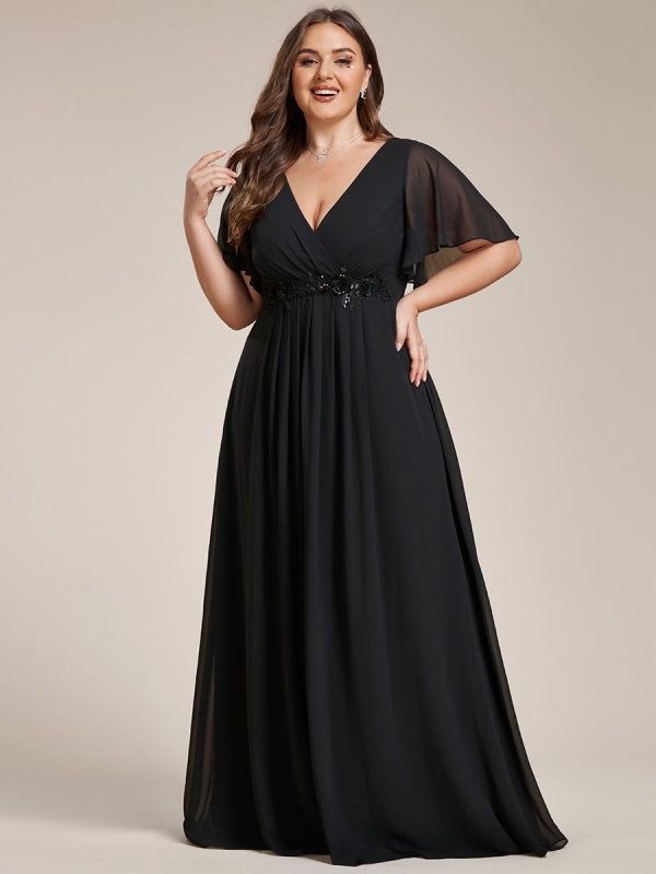 Plus V Neck Lace Applique Pleated Bridesmaid Gowns - Image 16