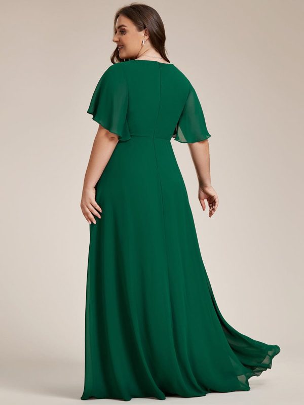 Plus V Neck Lace Applique Pleated Bridesmaid Gowns - Image 9