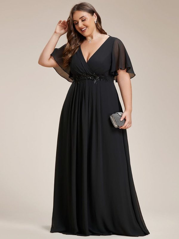 Plus V Neck Lace Applique Pleated Bridesmaid Gowns - Image 17