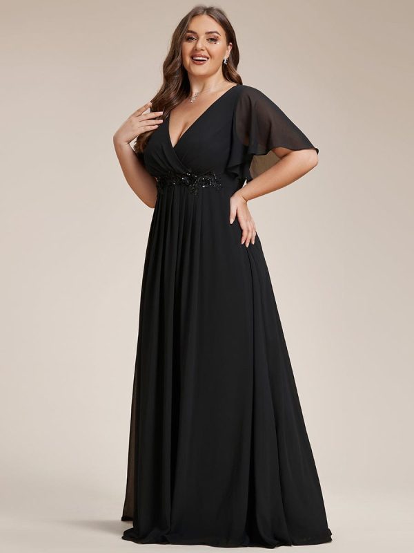 Plus V Neck Lace Applique Pleated Bridesmaid Gowns - Image 14
