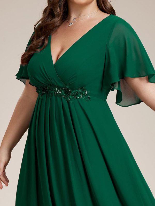 Plus V Neck Lace Applique Pleated Bridesmaid Gowns - Image 13