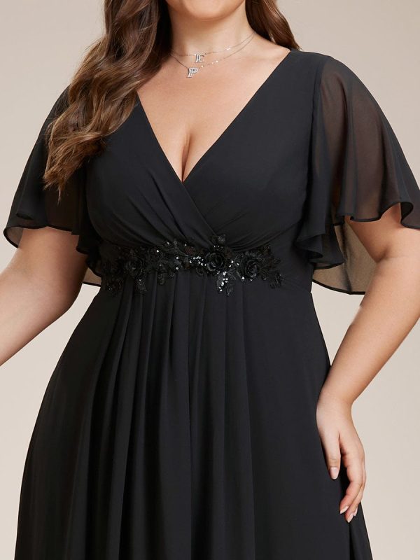 Plus V Neck Lace Applique Pleated Bridesmaid Gowns - Image 18