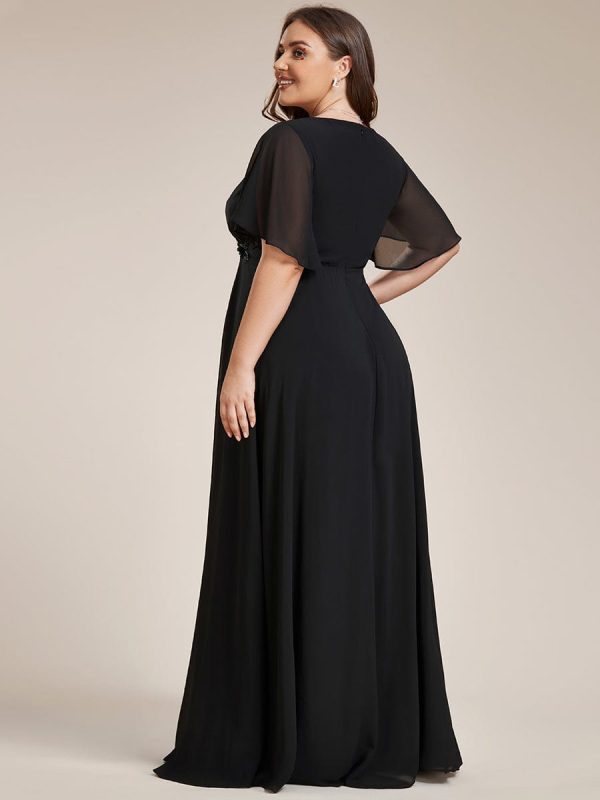 Plus V Neck Lace Applique Pleated Bridesmaid Gowns - Image 15