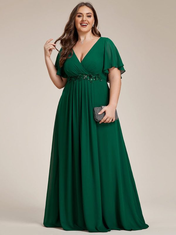 Plus V Neck Lace Applique Pleated Bridesmaid Gowns - Image 10