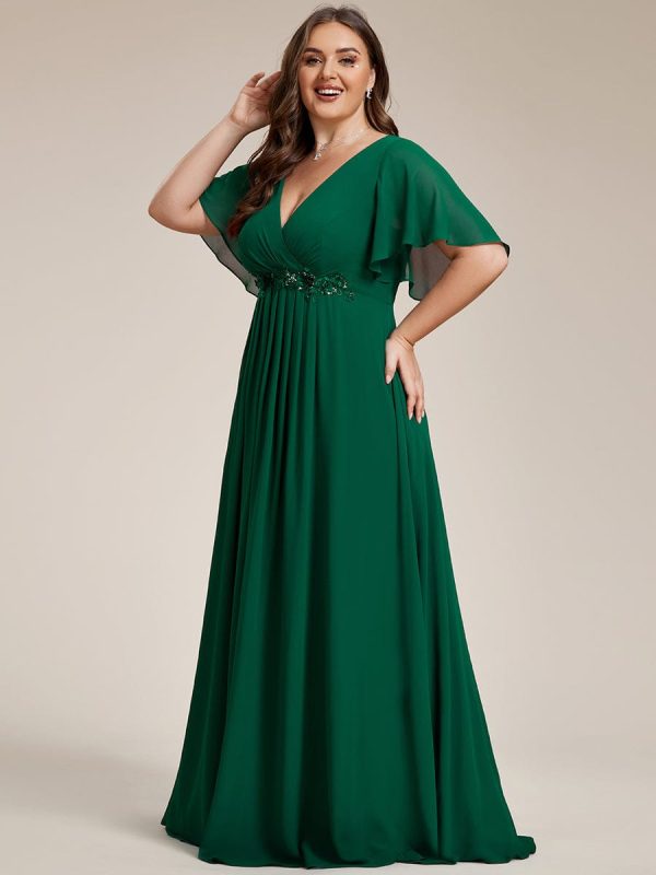 Plus V Neck Lace Applique Pleated Bridesmaid Gowns - Image 12
