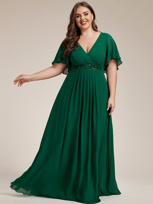 Plus V Neck Lace Applique Pleated Bridesmaid Gowns - Image 8
