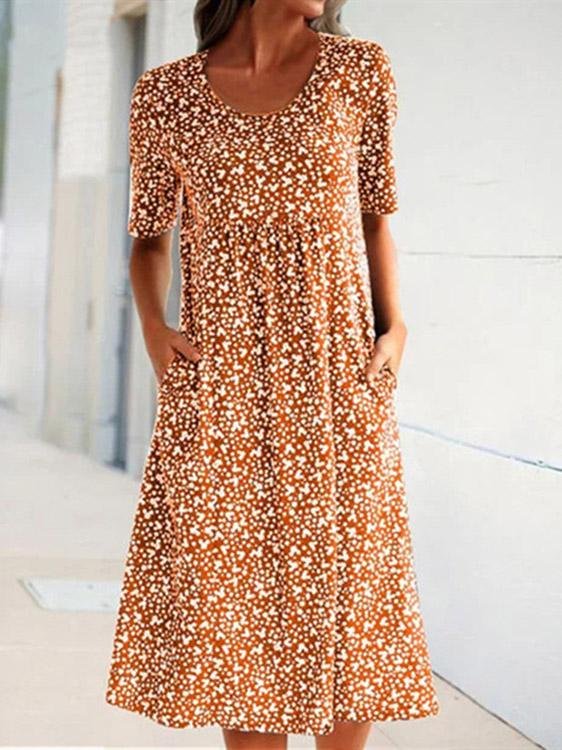 Round Neck Short Sleeve Floral Print Dress - Image 3